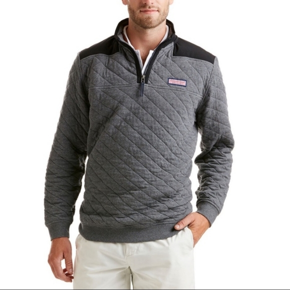 Vineyard Vines Quilted Shep Shirt Pullover 3/4 Zip Gray and Black Size S Vineyar - Picture 2 of 16